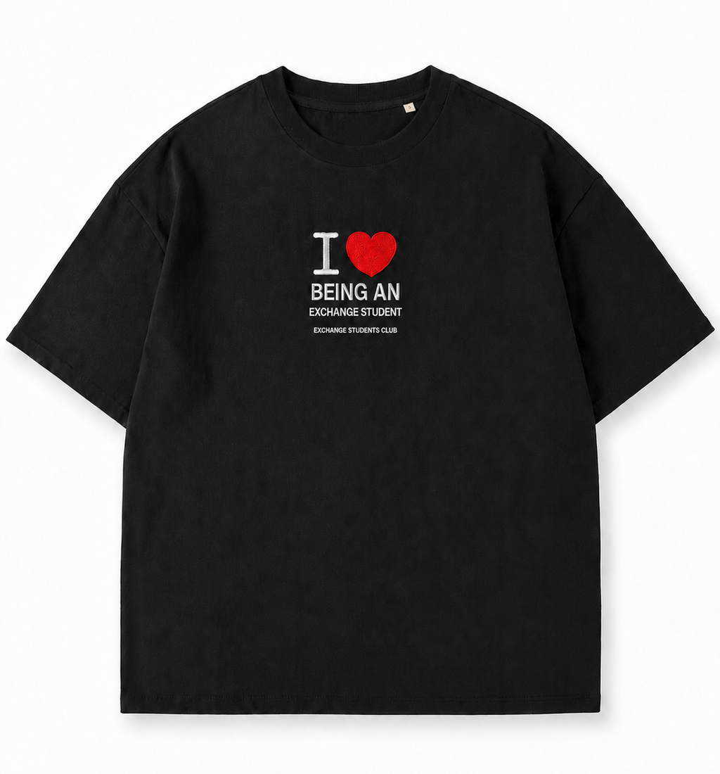 Embroidered “I ❤️ Being an Exchange Student” Oversized T-Shirt ✈️ | 100% Cotton